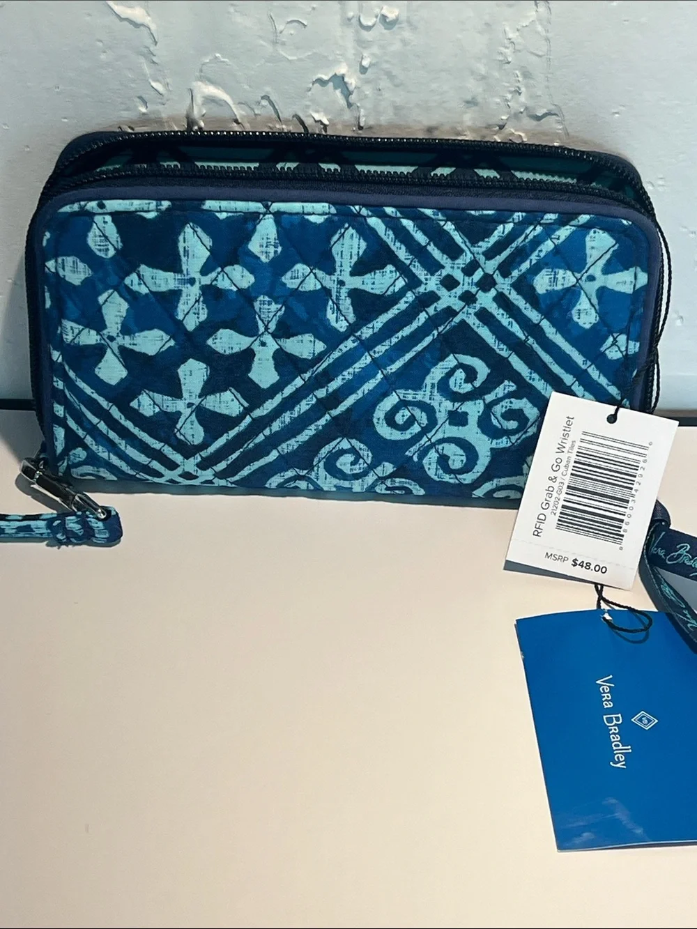 Vera Bradley Teal and Navy Patterned Zip Wallet